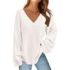 MEROKEETY Sweaters for Women Fall 2026 V Neck Oversized Cozy Chunky Knit Long Sleeve Fuzzy Fleece Pullover Winter Outfits(Beige)