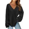 MEROKEETY Sweaters for Women Fall 2026 V Neck Oversized Cozy Chunky Knit Long Sleeve Fuzzy Fleece Pullover Winter Outfits(Black)