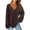 MEROKEETY Sweaters for Women Fall 2026 V Neck Oversized Cozy Chunky Knit Long Sleeve Fuzzy Fleece Pullover Winter Outfits(Brown)