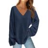 MEROKEETY Sweaters for Women Fall 2026 V Neck Oversized Cozy Chunky Knit Long Sleeve Fuzzy Fleece Pullover Winter Outfits(Navy)