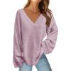 MEROKEETY Sweaters for Women Fall 2026 V Neck Oversized Cozy Chunky Knit Long Sleeve Fuzzy Fleece Pullover Winter Outfits(Taro)