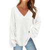 MEROKEETY Sweaters for Women Fall 2026 V Neck Oversized Cozy Chunky Knit Long Sleeve Fuzzy Fleece Pullover Winter Outfits(White)