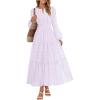 MEROKEETY Winter Spring Midi Dresses for Women 2026 Casual Vacation Long Sleeve V Neck Tiered Cotton Maxi Dress Pockets(Lightpurple)