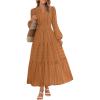 MEROKEETY Winter Spring Midi Dresses for Women 2026 Casual Vacation Long Sleeve V Neck Tiered Cotton Maxi Dress Pockets(Orange)