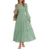 MEROKEETY Winter Spring Midi Dresses for Women 2026 Casual Vacation Long Sleeve V Neck Tiered Cotton Maxi Dress Pockets(Sage)