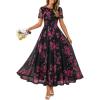 MEROKEETY Women’ Summer Floral Maxi Dress 2026 Spring Mesh Short Sleeve Flowy Wedding Guest Beach Long Dresses(Black)