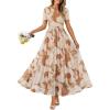 MEROKEETY Women’ Summer Floral Maxi Dress 2026 Spring Mesh Short Sleeve Flowy Wedding Guest Beach Long Dresses(Khaki)