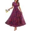 MEROKEETY Women’ Summer Floral Maxi Dress 2026 Spring Mesh Short Sleeve Flowy Wedding Guest Beach Long Dresses(Plum)