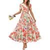 MEROKEETY Women’ Summer Floral Maxi Dress 2026 Spring Mesh Short Sleeve Flowy Wedding Guest Beach Long Dresses(White)