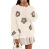 MEROKEETY Women’s 2025 Fall Floral Sweater Cute Long Lantern Sleeve Crewneck Knit Pullover Tops(Beige)