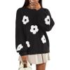 MEROKEETY Women’s 2025 Fall Floral Sweater Cute Long Lantern Sleeve Crewneck Knit Pullover Tops(Black)