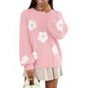 MEROKEETY Women’s 2025 Fall Floral Sweater Cute Long Lantern Sleeve Crewneck Knit Pullover Tops(Pink)
