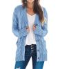 MEROKEETY Women’s 2025 Fall Long Sleeve Cable Knit Sweater Open Front Cardigan Button Loose Outerwear(Blue)