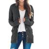 MEROKEETY Women’s 2025 Fall Long Sleeve Cable Knit Sweater Open Front Cardigan Button Loose Outerwear(Dark Grey)