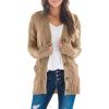 MEROKEETY Women’s 2025 Fall Long Sleeve Cable Knit Sweater Open Front Cardigan Button Loose Outerwear(Khaki)