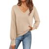 MEROKEETY Women’s 2025 Fall Long Sleeve Sweater V Neck Winter Tops Casual Lightweight Knit Pullover Shirts(Almond)