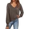 MEROKEETY Women’s 2025 Fall Long Sleeve Sweater V Neck Winter Tops Casual Lightweight Knit Pullover Shirts(Coffee)