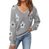 MEROKEETY Women’s 2025 Fall Long Sleeve Sweater V Neck Winter Tops Casual Lightweight Knit Pullover Shirts(Flower Gray)