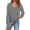 MEROKEETY Women’s 2025 Fall Long Sleeve Sweater V Neck Winter Tops Casual Lightweight Knit Pullover Shirts(Gray)