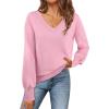 MEROKEETY Women’s 2025 Fall Long Sleeve Sweater V Neck Winter Tops Casual Lightweight Knit Pullover Shirts(Light Pink)