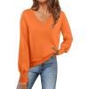 MEROKEETY Women’s 2025 Fall Long Sleeve Sweater V Neck Winter Tops Casual Lightweight Knit Pullover Shirts(Orange)