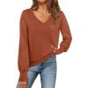 MEROKEETY Women’s 2025 Fall Long Sleeve Sweater V Neck Winter Tops Casual Lightweight Knit Pullover Shirts(Rust)