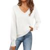 MEROKEETY Women’s 2025 Fall Long Sleeve Sweater V Neck Winter Tops Casual Lightweight Knit Pullover Shirts(White)