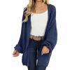 MEROKEETY Women’s 2025 Fall Open Front Chunky Knit Sweater Oversized Lantern Sleeve Cardigan Outwear(Navy)