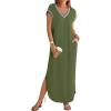 MEROKEETY Women’s 2025 Spring Summer Maxi Dress Casual V Neck Split Beach Vacation Loose Long Dresses(Armygreen)