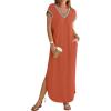 MEROKEETY Women’s 2025 Spring Summer Maxi Dress Casual V Neck Split Beach Vacation Loose Long Dresses(Caramel)