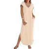 MEROKEETY Women’s 2025 Spring Summer Maxi Dress Casual V Neck Split Beach Vacation Loose Long Dresses(Lightkhaki)