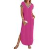 MEROKEETY Women’s 2025 Spring Summer Maxi Dress Casual V Neck Split Beach Vacation Loose Long Dresses(Magenta)