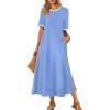 MEROKEETY Women’s 2025 Summer Casual Maxi Dress Spring Beach Vacation Short Sleeve Crewneck Split Midi T Shirt Dresses(Blue)