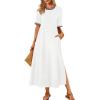 MEROKEETY Women’s 2025 Summer Casual Maxi Dress Spring Beach Vacation Short Sleeve Crewneck Split Midi T Shirt Dresses(White)