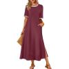 MEROKEETY Women’s 2025 Summer Casual Maxi Dress Spring Beach Vacation Short Sleeve Crewneck Split Midi T Shirt Dresses(Wine)