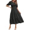 MEROKEETY Women’s 2025 Summer Puff Sleeve Smocked Floral Dress Crewneck Lace Flowy Tiered Midi Dresses(Black)