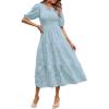 MEROKEETY Women’s 2025 Summer Puff Sleeve Smocked Floral Dress Crewneck Lace Flowy Tiered Midi Dresses(Blue)