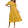 MEROKEETY Women’s 2025 Summer Puff Sleeve Smocked Floral Dress Crewneck Lace Flowy Tiered Midi Dresses(Ginger)