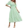MEROKEETY Women’s 2025 Summer Puff Sleeve Smocked Floral Dress Crewneck Lace Flowy Tiered Midi Dresses(Mint)