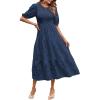 MEROKEETY Women’s 2025 Summer Puff Sleeve Smocked Floral Dress Crewneck Lace Flowy Tiered Midi Dresses(Navy)