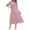 MEROKEETY Women’s 2025 Summer Puff Sleeve Smocked Floral Dress Crewneck Lace Flowy Tiered Midi Dresses(Purple)
