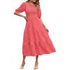 MEROKEETY Women’s 2025 Summer Puff Sleeve Smocked Floral Dress Crewneck Lace Flowy Tiered Midi Dresses(Watermelon)