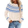 MEROKEETY Women’s 2026 Fall Winter Fair Isle Argyle Pullover Sweater Striped Crew Neck Long Sleeve Vintage Knit Tops(Apricot)