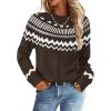 MEROKEETY Women’s 2026 Fall Winter Fair Isle Argyle Pullover Sweater Striped Crew Neck Long Sleeve Vintage Knit Tops(Coffee)