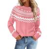 MEROKEETY Women’s 2026 Fall Winter Fair Isle Argyle Pullover Sweater Striped Crew Neck Long Sleeve Vintage Knit Tops(Pink)