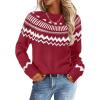 MEROKEETY Women’s 2026 Fall Winter Fair Isle Argyle Pullover Sweater Striped Crew Neck Long Sleeve Vintage Knit Tops(Red)