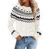 MEROKEETY Women’s 2026 Fall Winter Fair Isle Argyle Pullover Sweater Striped Crew Neck Long Sleeve Vintage Knit Tops(White)