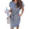 MEROKEETY Women’s 2026 Summer Casual Dress Short Sleeve Crewneck Striped Tie Waist Work Trendy T Shirt Dresses(Navy)