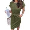MEROKEETY Women’s 2026 Summer Casual Dress Short Sleeve Crewneck Striped Tie Waist Work Trendy T Shirt Dresses(Solid Green)