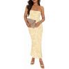 MEROKEETY Women’s 2026 Summer Floral Strapless Dress Bodycon Tube Slit Mesh Wedding Guest Cocktail Party Maxi Dresses(Apricot)